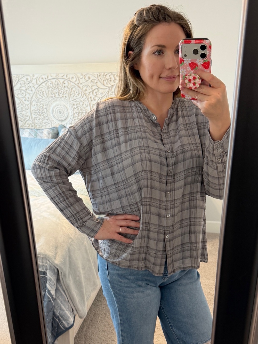 Eileen Fisher Gray Plaid Button-Down Tunic
